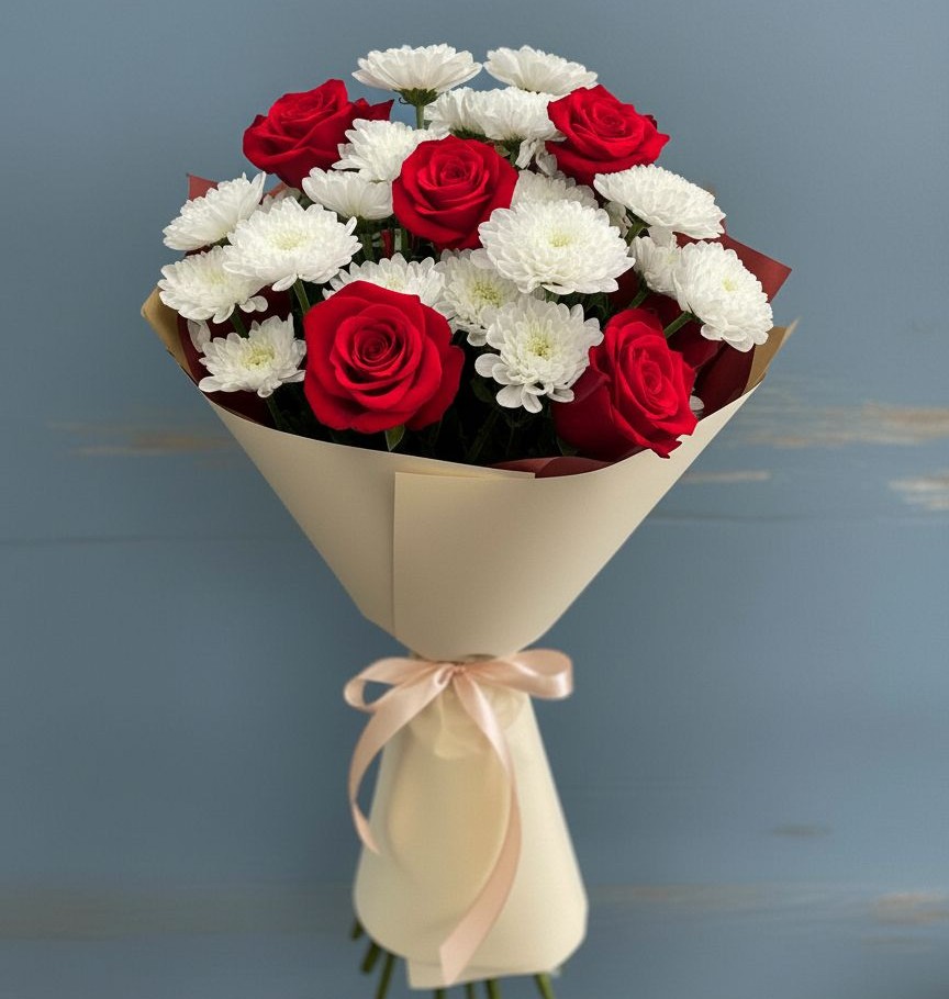 Букет цветов из: Розы и Хризантемы в Тарусе