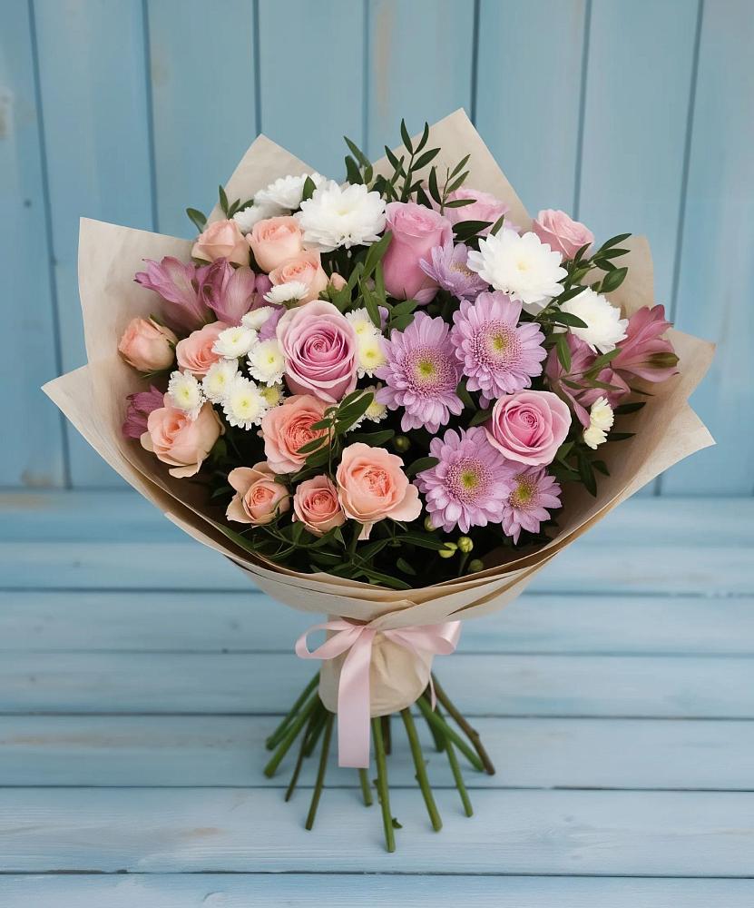 Букет цветов из: Хризантемы, Розы и Альстромерии в Тарусе