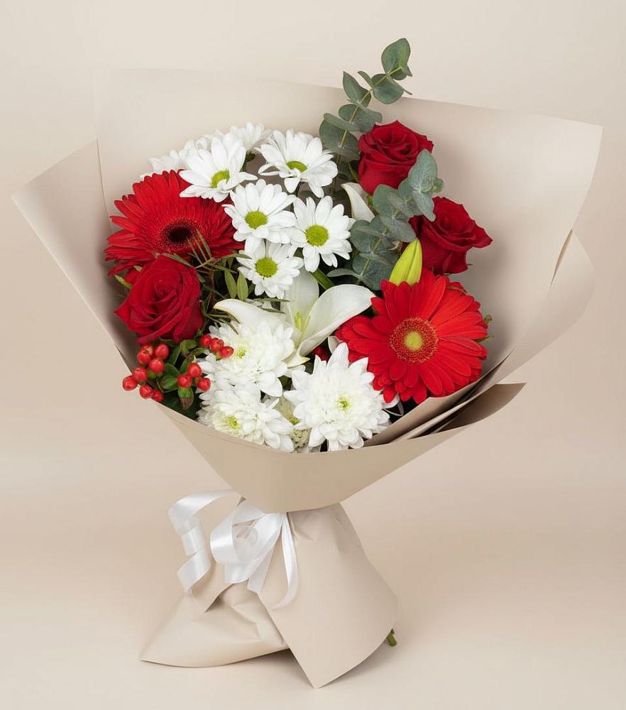 Букет цветов из: Розы, Хризантемы, Герберы и Лилии в Тарусе