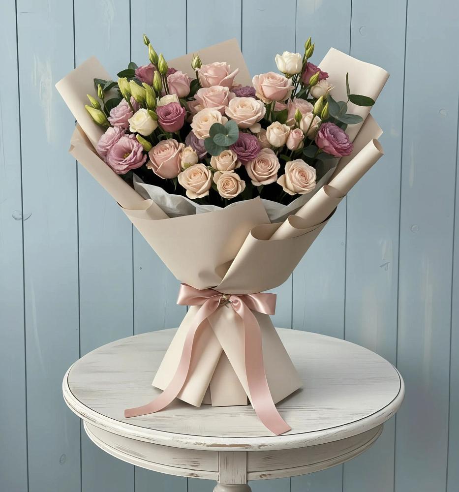 Букет цветов из: Розы и Лизиантусы в Тарусе