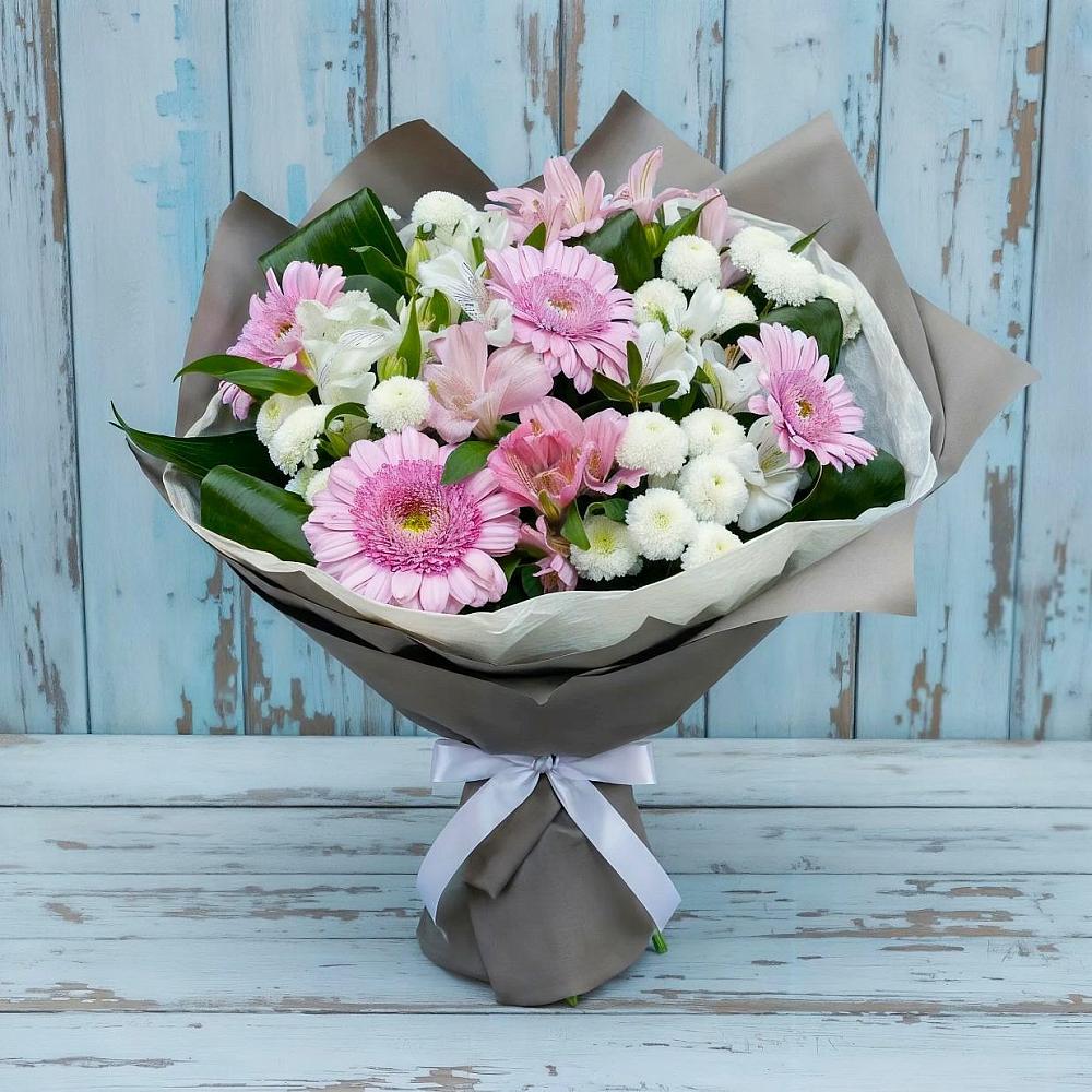 Букет цветов из: Герберы, Альстромерии и Хризантемы в Тарусе
