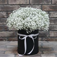Цветочная композиция из Гипсофила в шляпной коробке в Тарусе
